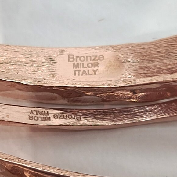Milor Italy Bronze Rose Gold Hammered set of 5 Stackable Bangle Bracelet, modern - Picture 2 of 7